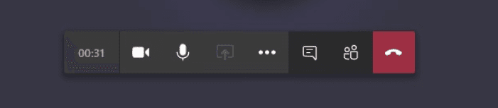 Microsoft Teams call utilities bar, which appears at the bottom of the screen and contains buttons to control settings, send messages and end the call