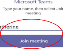 View of the pop-up after clicking join, with the name input field and the 'Join meeting' button circled